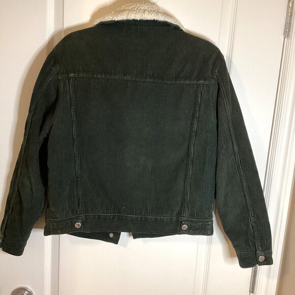 Topshop Green Corduroy Bomber Jacket Sherpa Lined Size S - Picture 7 of 11